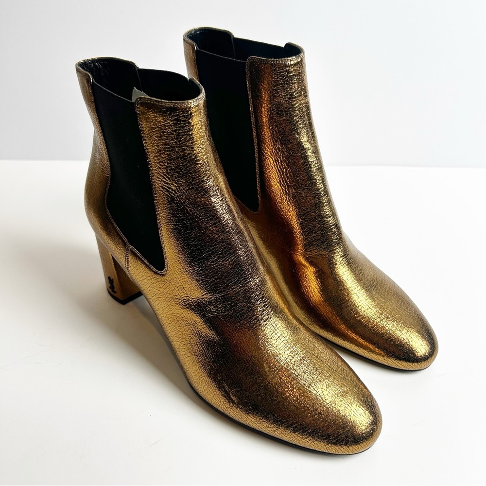Saint Laurent Paris YSL Gold metallic leather Chelsea ankle boots size: 11 - Picture 1 of 11